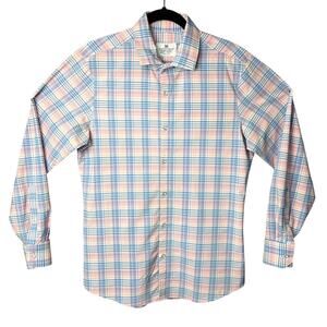 Mizzen+Main Savannah Button Down Shirt Pink Blue Plaid SZ M Trim Fit Performance